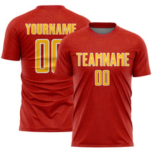 Загрузить изображение в средство просмотра галереи, Custom Red Gold-White Geometric Shape Sports Sublimation Soccer Uniform Jersey
