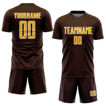 Загрузить изображение в средство просмотра галереи, Custom Brown Gold-White Geometric Shape Sports Sublimation Soccer Uniform Jersey
