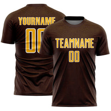 Загрузить изображение в средство просмотра галереи, Custom Brown Gold-White Geometric Shape Sports Sublimation Soccer Uniform Jersey
