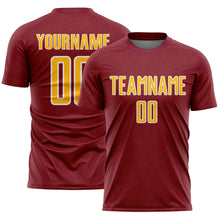 Загрузить изображение в средство просмотра галереи, Custom Crimson Gold-White Geometric Shape Sports Sublimation Soccer Uniform Jersey
