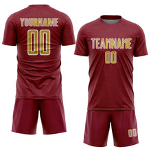 Загрузить изображение в средство просмотра галереи, Custom Crimson Old Gold-White Geometric Shape Sports Sublimation Soccer Uniform Jersey
