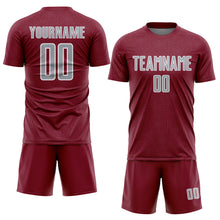Загрузить изображение в средство просмотра галереи, Custom Crimson Gray-White Geometric Shape Sports Sublimation Soccer Uniform Jersey
