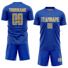Загрузить изображение в средство просмотра галереи, Custom Thunder Blue Old Gold-White Geometric Shape Sports Sublimation Soccer Uniform Jersey
