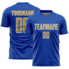 Загрузить изображение в средство просмотра галереи, Custom Thunder Blue Old Gold-White Geometric Shape Sports Sublimation Soccer Uniform Jersey
