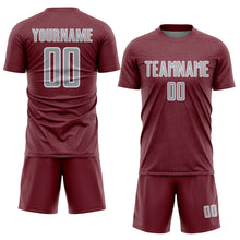 Загрузить изображение в средство просмотра галереи, Custom Burgundy Gray-White Geometric Shape Sports Sublimation Soccer Uniform Jersey
