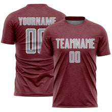 Загрузить изображение в средство просмотра галереи, Custom Burgundy Gray-White Geometric Shape Sports Sublimation Soccer Uniform Jersey
