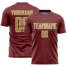 Загрузить изображение в средство просмотра галереи, Custom Burgundy Old Gold-White Geometric Shape Sports Sublimation Soccer Uniform Jersey
