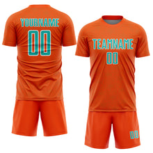 Загрузить изображение в средство просмотра галереи, Custom Orange Aqua-White Geometric Shape Sports Sublimation Soccer Uniform Jersey

