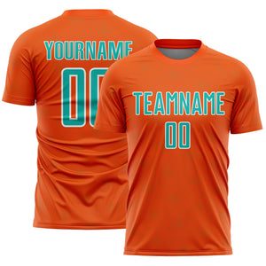 Custom Orange Aqua-White Geometric Shape Sports Sublimation Soccer Uniform Jersey