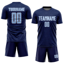 Laden Sie das Bild in den Galerie-Viewer, Custom Navy Light Blue-White Geometric Shape Sports Sublimation Soccer Uniform Jersey
