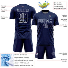 Laden Sie das Bild in den Galerie-Viewer, Custom Navy White Geometric Shape Sports Sublimation Soccer Uniform Jersey
