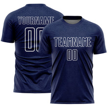 Laden Sie das Bild in den Galerie-Viewer, Custom Navy White Geometric Shape Sports Sublimation Soccer Uniform Jersey
