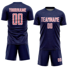 Laden Sie das Bild in den Galerie-Viewer, Custom Navy Medium Pink-White Geometric Shape Sports Sublimation Soccer Uniform Jersey
