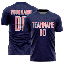 Laden Sie das Bild in den Galerie-Viewer, Custom Navy Medium Pink-White Geometric Shape Sports Sublimation Soccer Uniform Jersey

