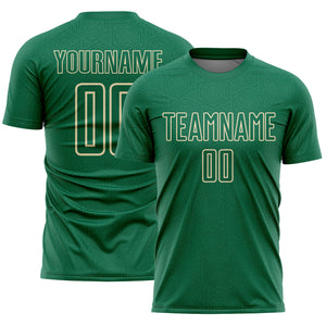 Custom Kelly Green Cream Geometric Shape Sports Sublimation Soccer Uniform Jersey