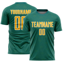 Load image into Gallery viewer, Custom Teal Gold-White Geometric Shape Sports Sublimation Soccer Uniform Jersey
