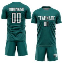 Load image into Gallery viewer, Custom Teal White-Black Geometric Shape Sports Sublimation Soccer Uniform Jersey
