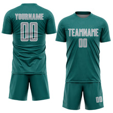 Load image into Gallery viewer, Custom Teal Gray-White Geometric Shape Sports Sublimation Soccer Uniform Jersey
