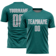 Load image into Gallery viewer, Custom Teal Gray-White Geometric Shape Sports Sublimation Soccer Uniform Jersey
