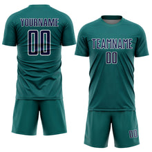 Load image into Gallery viewer, Custom Teal Navy-White Geometric Shape Sports Sublimation Soccer Uniform Jersey
