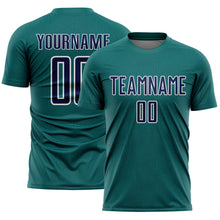 Load image into Gallery viewer, Custom Teal Navy-White Geometric Shape Sports Sublimation Soccer Uniform Jersey
