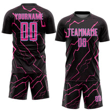 Загрузить изображение в средство просмотра галереи, Custom Black Pink-Light Blue Lightning Sports Sublimation Soccer Uniform Jersey
