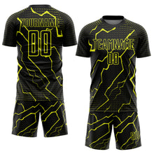 Загрузить изображение в средство просмотра галереи, Custom Black Neon Yellow Lightning Sports Sublimation Soccer Uniform Jersey
