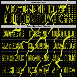 Custom Black Neon Yellow Lightning Sports Sublimation Soccer Uniform Jersey