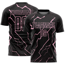 Загрузить изображение в средство просмотра галереи, Custom Black Light Pink Lightning Sports Sublimation Soccer Uniform Jersey
