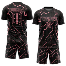 Загрузить изображение в средство просмотра галереи, Custom Black Medium Pink Lightning Sports Sublimation Soccer Uniform Jersey
