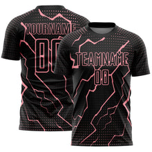 Загрузить изображение в средство просмотра галереи, Custom Black Medium Pink Lightning Sports Sublimation Soccer Uniform Jersey
