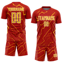 Загрузить изображение в средство просмотра галереи, Custom Red Gold-White Lightning Sports Sublimation Soccer Uniform Jersey
