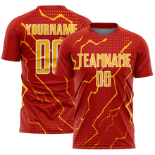Загрузить изображение в средство просмотра галереи, Custom Red Gold-White Lightning Sports Sublimation Soccer Uniform Jersey
