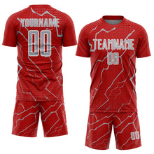 Загрузить изображение в средство просмотра галереи, Custom Red Gray-White Lightning Sports Sublimation Soccer Uniform Jersey
