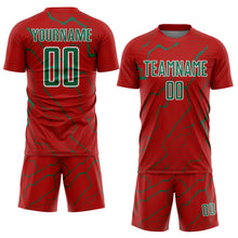 Загрузить изображение в средство просмотра галереи, Custom Red Kelly Green-White Lightning Sports Sublimation Soccer Uniform Jersey
