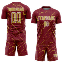 Загрузить изображение в средство просмотра галереи, Custom Crimson Old Gold-White Lightning Sports Sublimation Soccer Uniform Jersey
