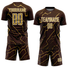 Загрузить изображение в средство просмотра галереи, Custom Brown Old Gold-White Lightning Sports Sublimation Soccer Uniform Jersey

