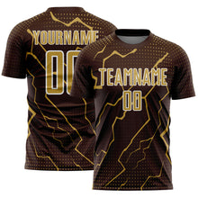 Загрузить изображение в средство просмотра галереи, Custom Brown Old Gold-White Lightning Sports Sublimation Soccer Uniform Jersey
