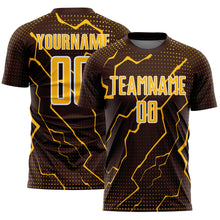 Загрузить изображение в средство просмотра галереи, Custom Brown Gold-White Lightning Sports Sublimation Soccer Uniform Jersey
