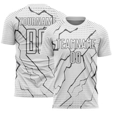 Load image into Gallery viewer, Custom White Steel Gray Lightning Sports Sublimation Soccer Uniform Jersey
