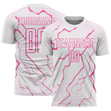 Загрузить изображение в средство просмотра галереи, Custom White Pink Lightning Sports Sublimation Soccer Uniform Jersey
