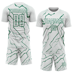 Custom White Kelly Green Lightning Sports Sublimation Soccer Uniform Jersey