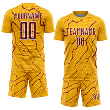 Загрузить изображение в средство просмотра галереи, Custom Gold Crimson-White Lightning Sports Sublimation Soccer Uniform Jersey
