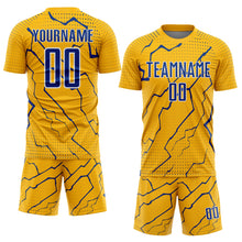 Загрузить изображение в средство просмотра галереи, Custom Gold Royal-White Lightning Sports Sublimation Soccer Uniform Jersey
