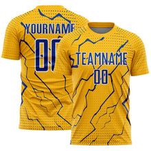 Загрузить изображение в средство просмотра галереи, Custom Gold Royal-White Lightning Sports Sublimation Soccer Uniform Jersey
