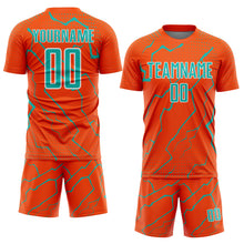 Загрузить изображение в средство просмотра галереи, Custom Orange Aqua-White Lightning Sports Sublimation Soccer Uniform Jersey
