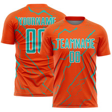 Загрузить изображение в средство просмотра галереи, Custom Orange Aqua-White Lightning Sports Sublimation Soccer Uniform Jersey
