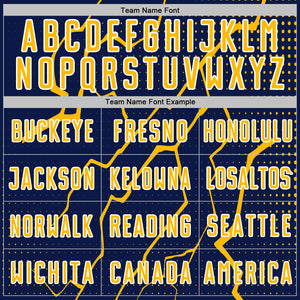Custom Navy Gold-White Lightning Sports Sublimation Soccer Uniform Jersey