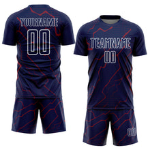 Laden Sie das Bild in den Galerie-Viewer, Custom Navy Crimson-White Lightning Sports Sublimation Soccer Uniform Jersey
