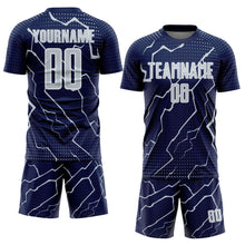 Laden Sie das Bild in den Galerie-Viewer, Custom Navy Silver-White Lightning Sports Sublimation Soccer Uniform Jersey
